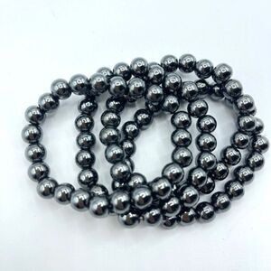 Hematite beaded bracelet 6.75” crystal healing self-esteem confidence willpower